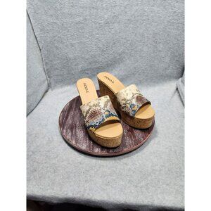 Soda Womens Snake Print Cork Wedge Sandals Size 8